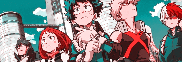 A poster of the My Hero Academia anime with multiple characters from the series